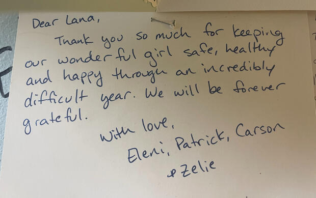 Parent thank-you note about keeping a child safe and happy