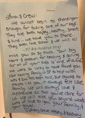 Family testimonial about Lana’s care and teaching