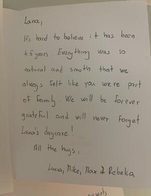 Untitled Parent testimonial about Lana’s daycare feeling like family